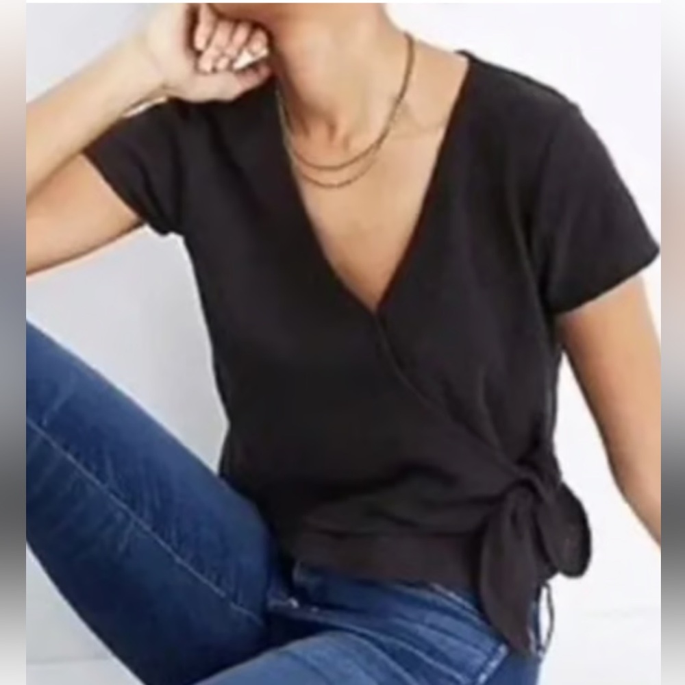 Madewell Texture & Thread Black Wrap Short Sleeve Top. Women's Size: XS.